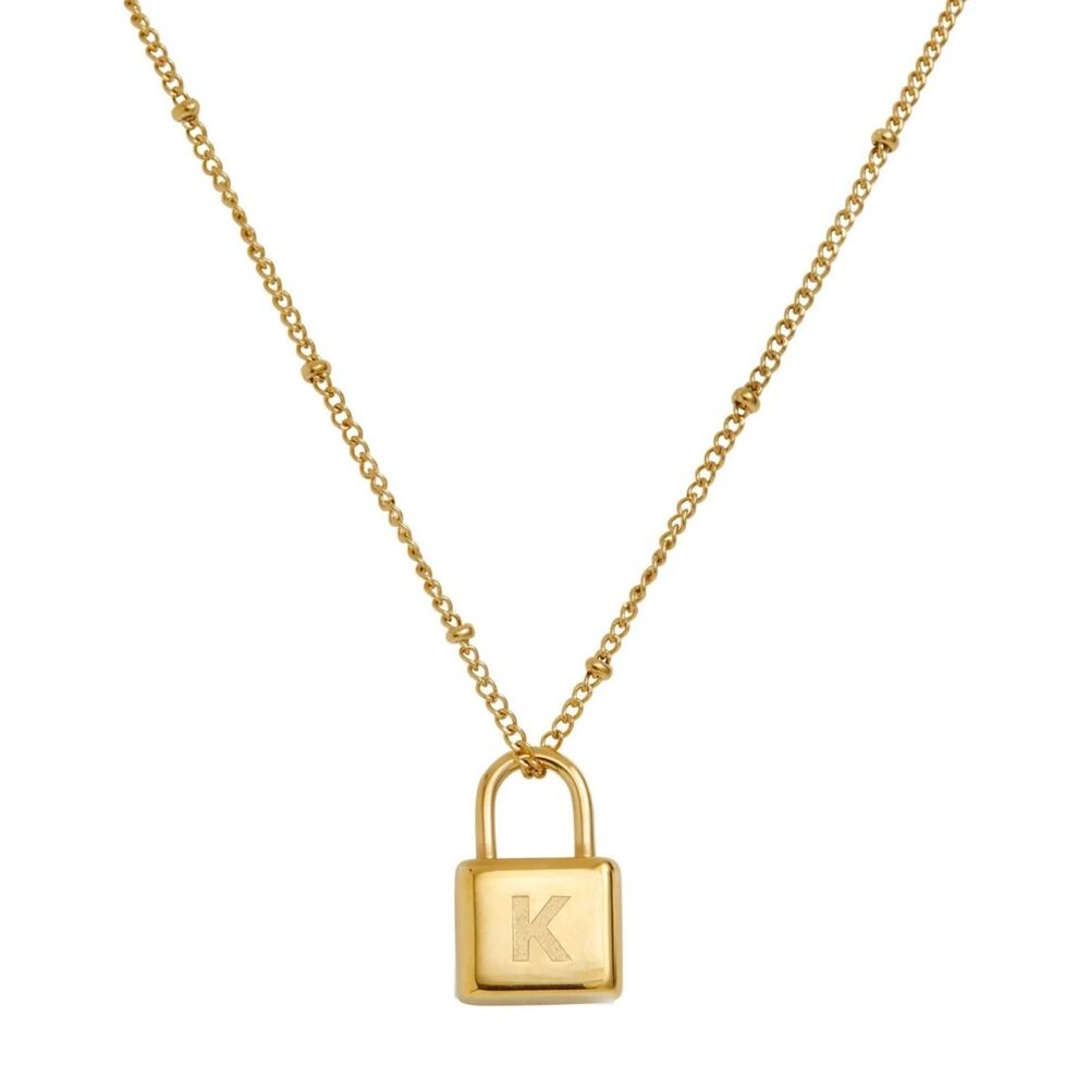 NIB Savvy Cie Initial "K" 18K Gold Plated Lock Pendant Necklace